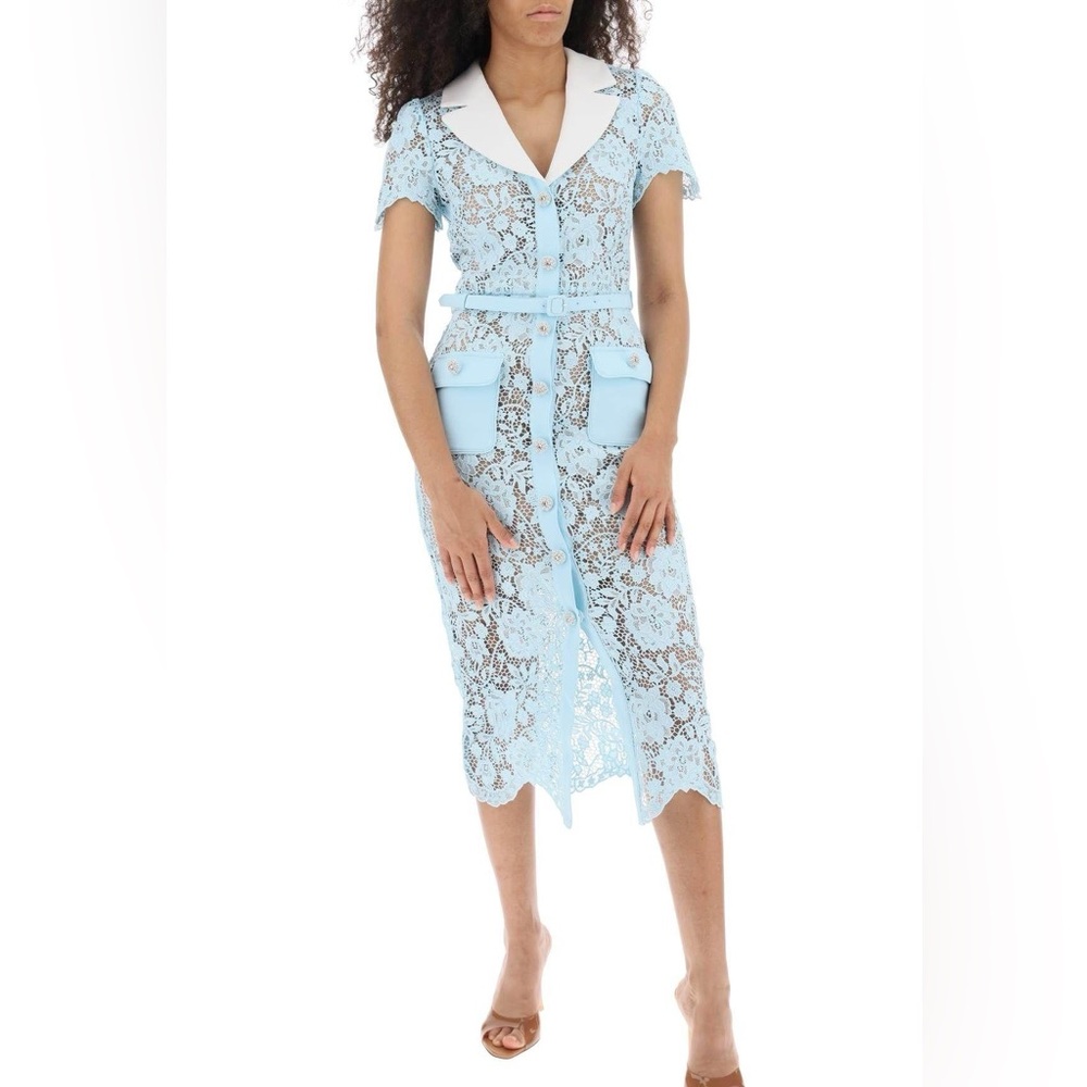 Self portrait, blue cord, lace, midi dress
